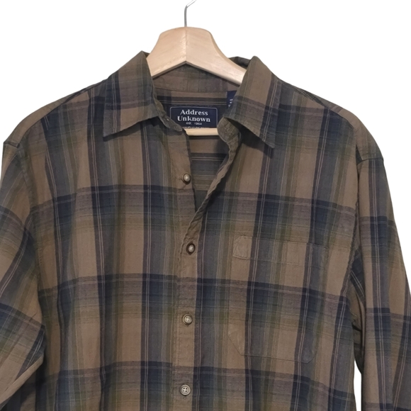 Address Unknown Men's Green & Black Men's Dress Shirt Size M - Picture 3 of 7